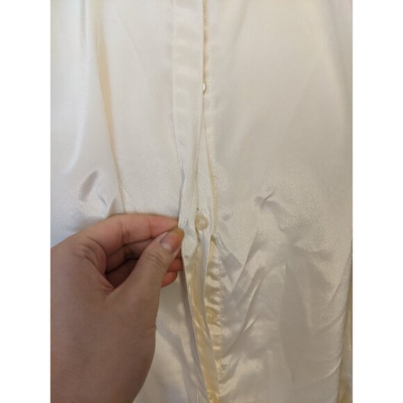 Vintage 80s Cream Satin High Neck Blouse Secretary Top Button Up Retro Sz 14 - Picture 5 of 10